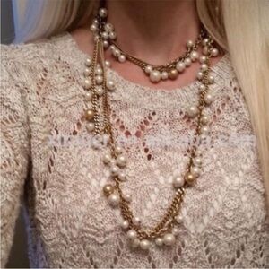 Stella & Dot Gabrielle Pearl Necklace, Gold Tone